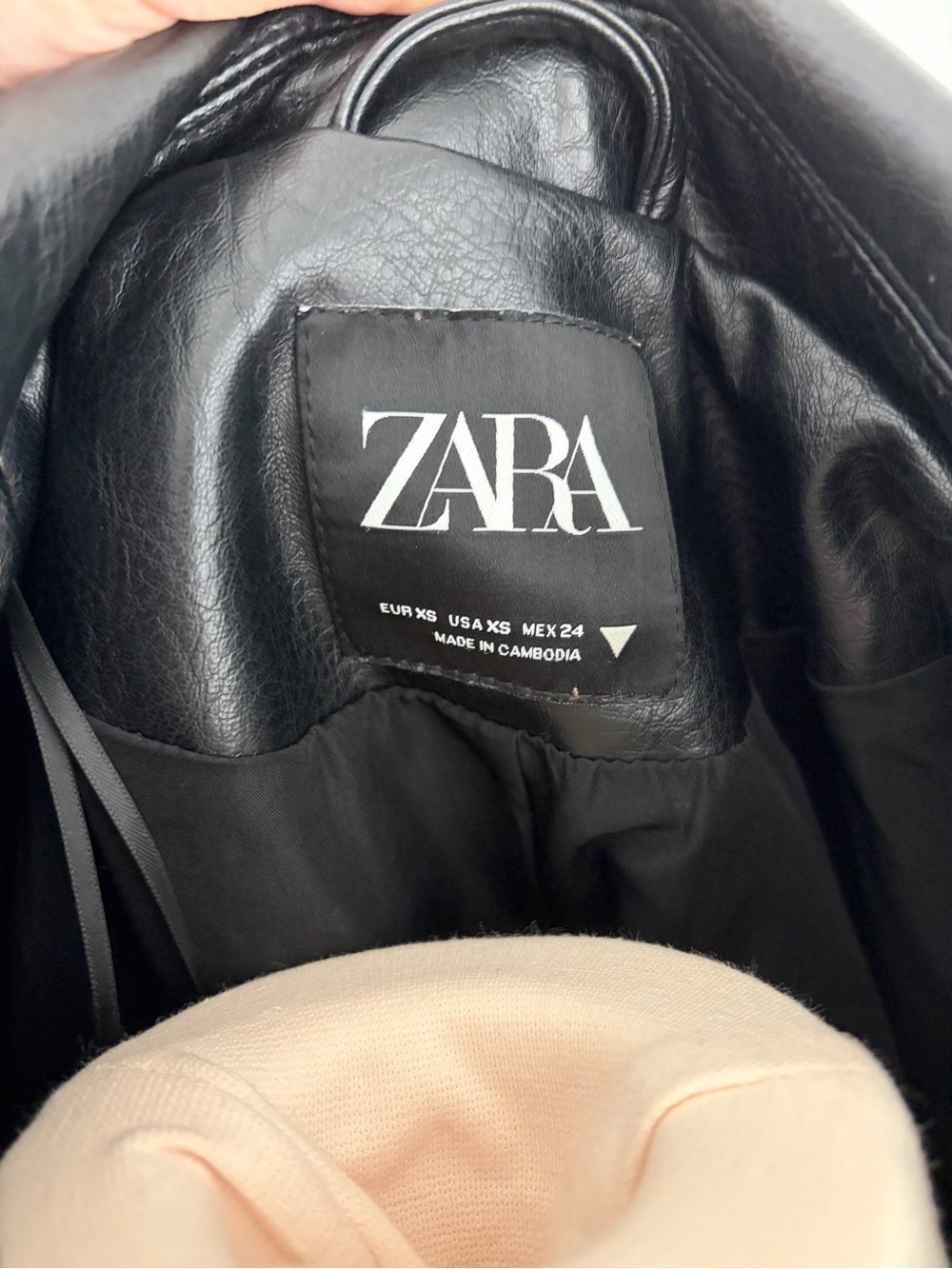 ZARA Black Faux Leather Oversized Bomber Jacket XS - Picture 5 of 6